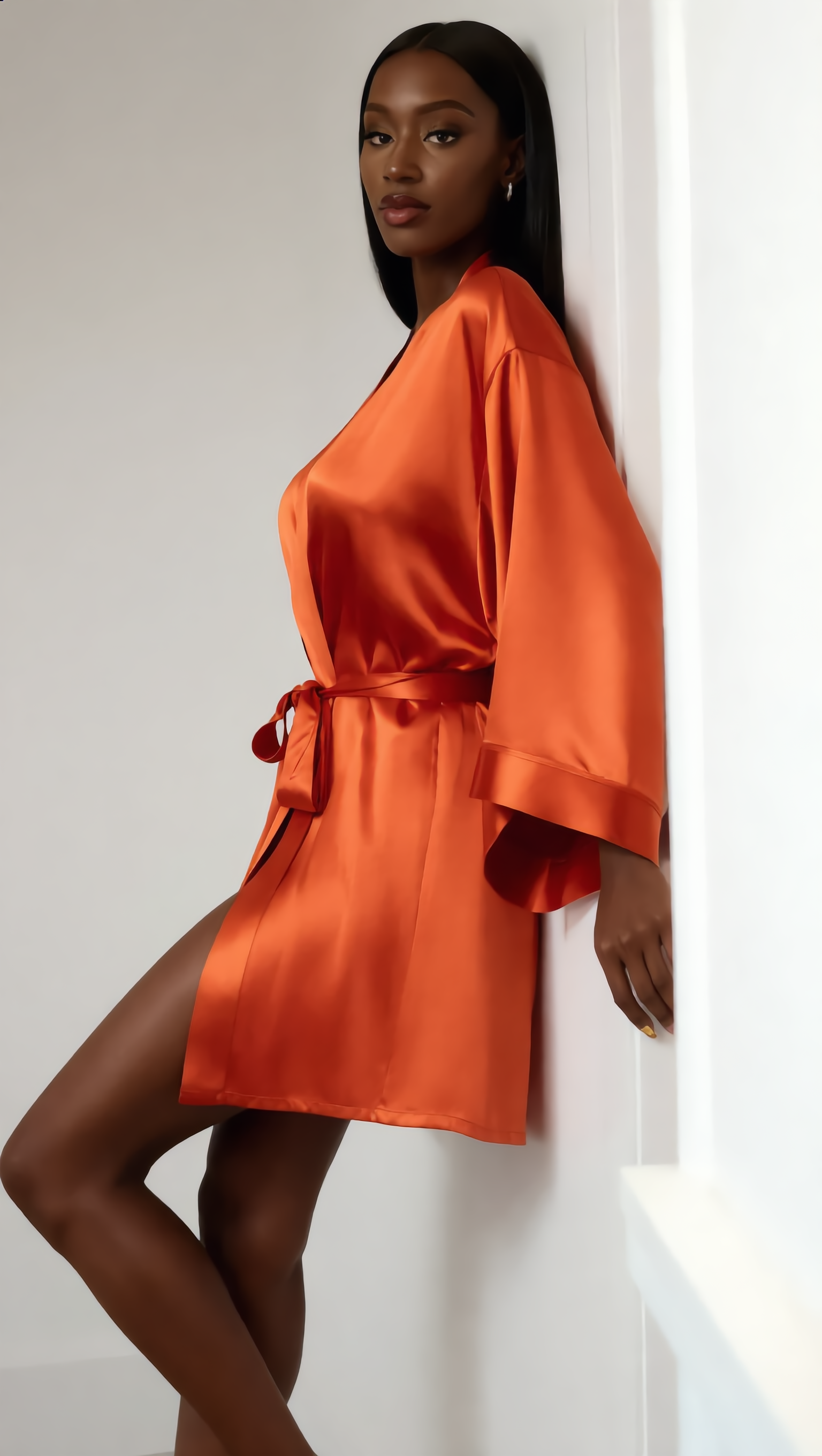 MANDARIN ORANGE SILK ROBE