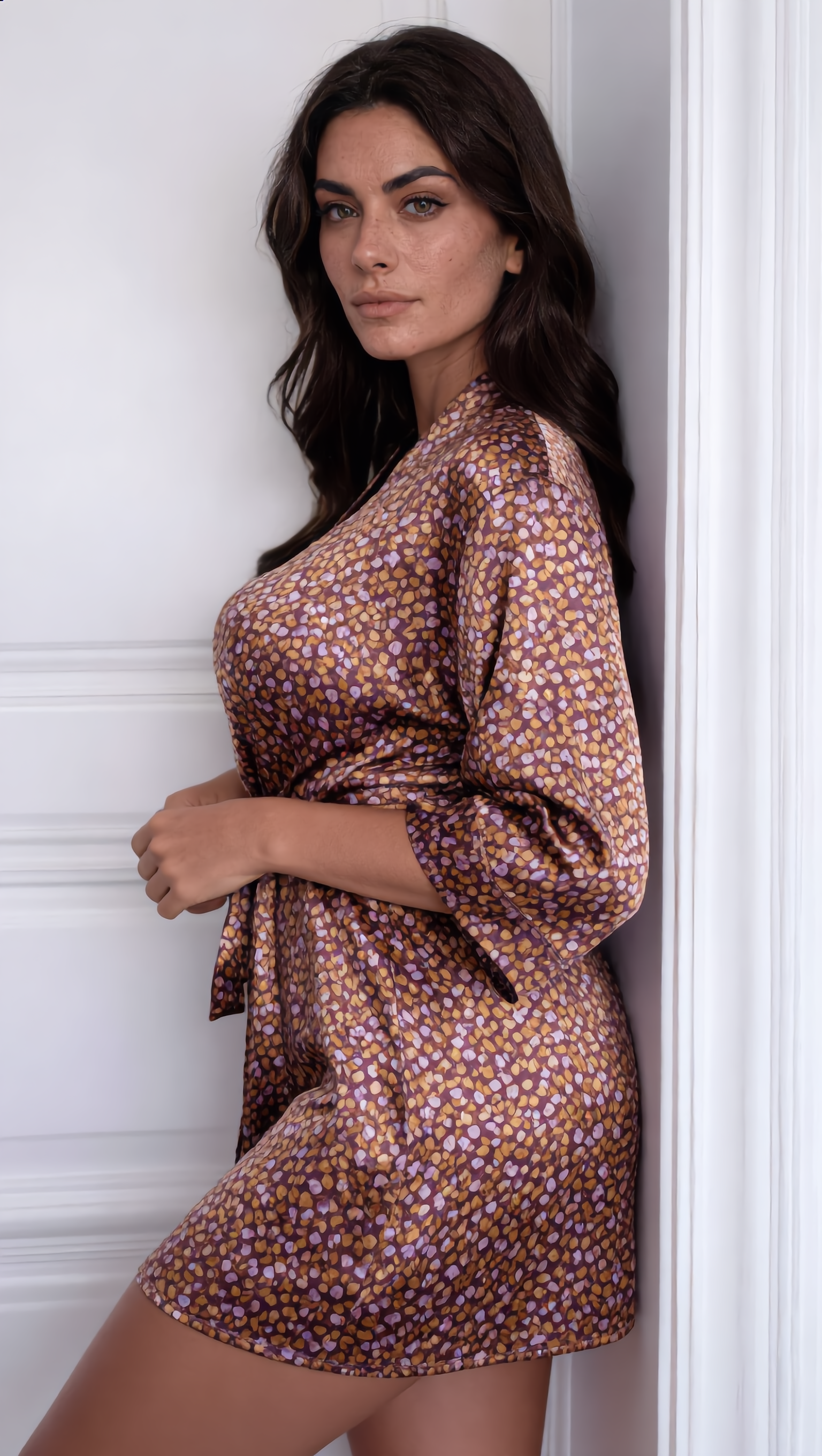 WEBBING PRINT SILK SHORT ROBE